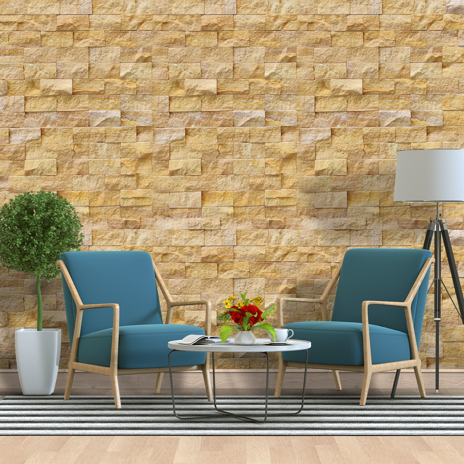 Teak wood stone cladding-min